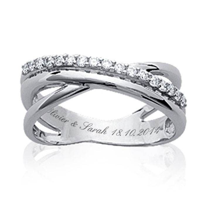 Bague argent femme, alliance mariage, oxyde de zirconium et gravure