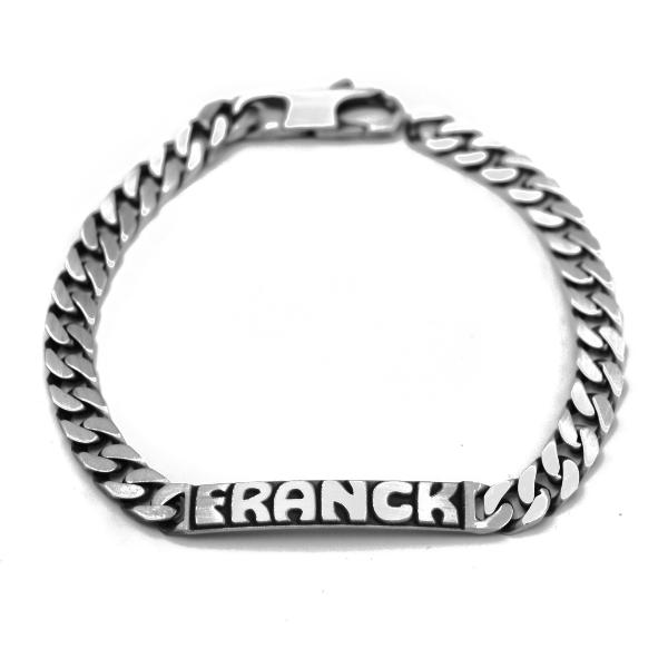 Gourmette homme prénom 3D , argent mat, maille gourmette