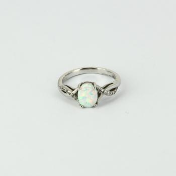 Bague argent Anouck strass et opale blanche 