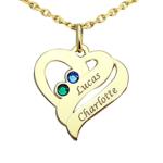 Pendentif prénom coeur double vague or jaune 9K et strass