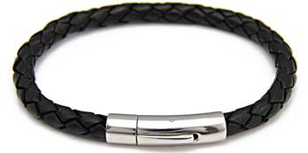 Bracelet homme cuir tressé et acier rond 