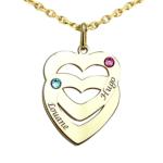 Pendentif prénom double coeur or jaune 9K et strass