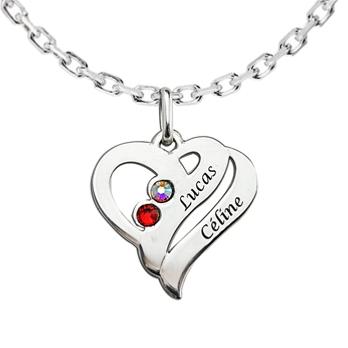 Pendentif cœur double vague en argent 925/1000 et strass